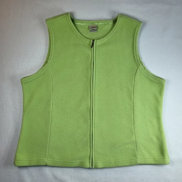LL Bean Fleece VEST Womens Size XL Light Green Full Zip Sleeveless Collarless - Picture 12 of 14